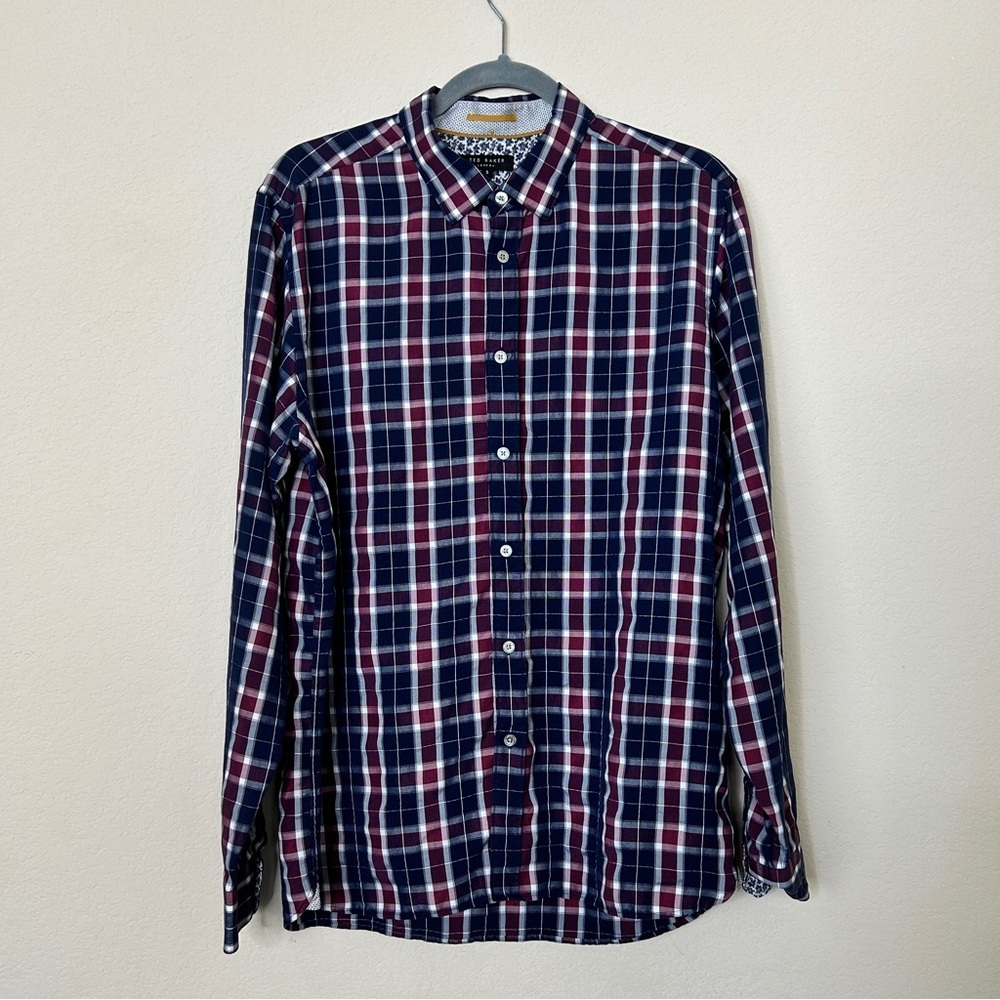 Ted Baker London Button Up Shirt Plaid Modal Polyester Long Sleeve
Mens 5